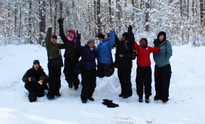 Prairieview Girls jumping in snow